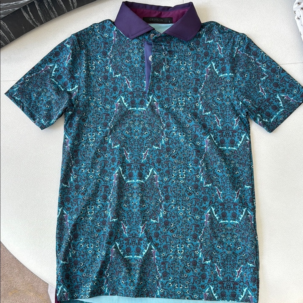 GREYSON PUPS Green and Purple Polo Shirt